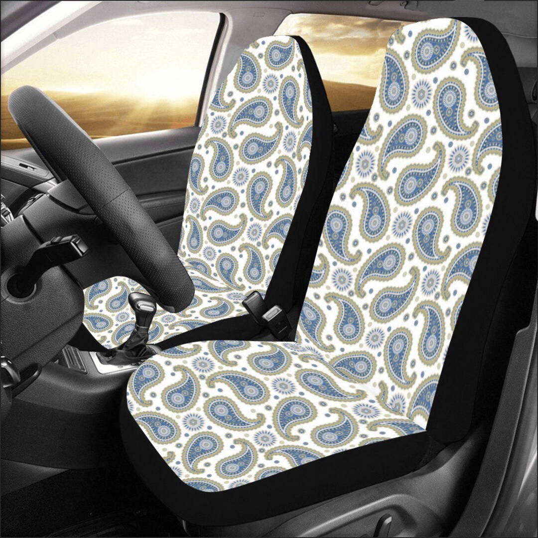 Car Seat Covers / Blue Paisley Design / Daisy Flowers / Vehicle