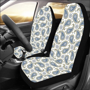 Car Seat Covers / Blue Paisley Design / Daisy Flowers / Vehicle Accessories / Automobile Gifts & Decor / Non Slip Rubber Backing