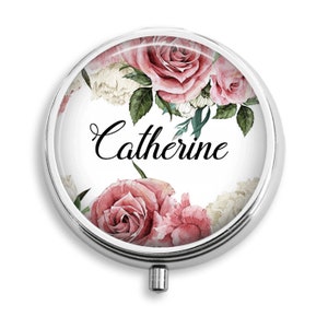 Personalized Pill Box, Vintage Roses, Pill Holder Pill Container Trinket Box PillBox Vitamin Medicine Box, Mint Tin, Gifts For Her