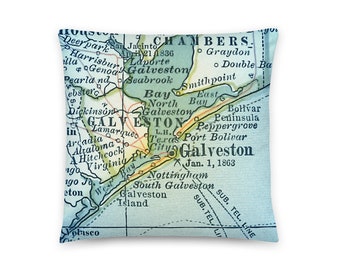 Texas Map Pillow / Galveston TX Throw Pillow / State City Maps Home Decor / Custom Map Pillows / Housewarming / New Home / Wedding Gifts