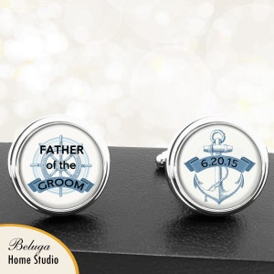 Custom Father of the Groom Father of the Bride Personalized Cufflinks Nautical Blues Handmade Cuff Links for Wedding Family Men