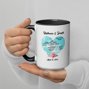 Personalized Map Heart Mug with Color Inside, Tropical Island, Turks and Caicos, Honeymoon Destination, Unique Wedding Gift, Anniversary