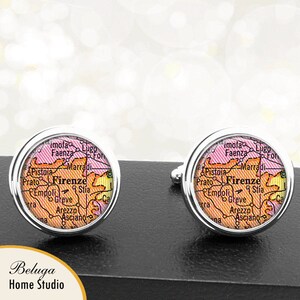 Kaart Manchetknopen Firenze Vintage handgemaakte Cuff Links Italiaanse stad Italië kaarten Europa Groomsmen bruiloften vaders vaders