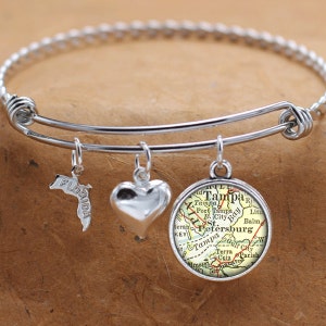 Sint-Petersburg Florida FL kaart staat Bangle bedelarmband gepersonaliseerde aangepaste Vintage kaart sieraden RVS armband