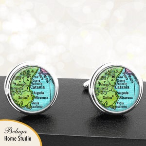 Kaart Manchetknopen Catania Vintage handgemaakte Cuff Links Italiaanse stad Italië kaarten Europa Groomsmen bruiloften vaders vaders
