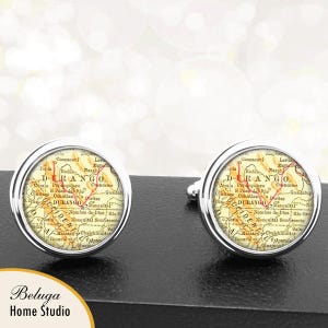 Kaart Manchetknopen Durango Mexico handgemaakte Cuff Links Mexicaanse stad kaarten Groomsmen bruiloften vaders vaders