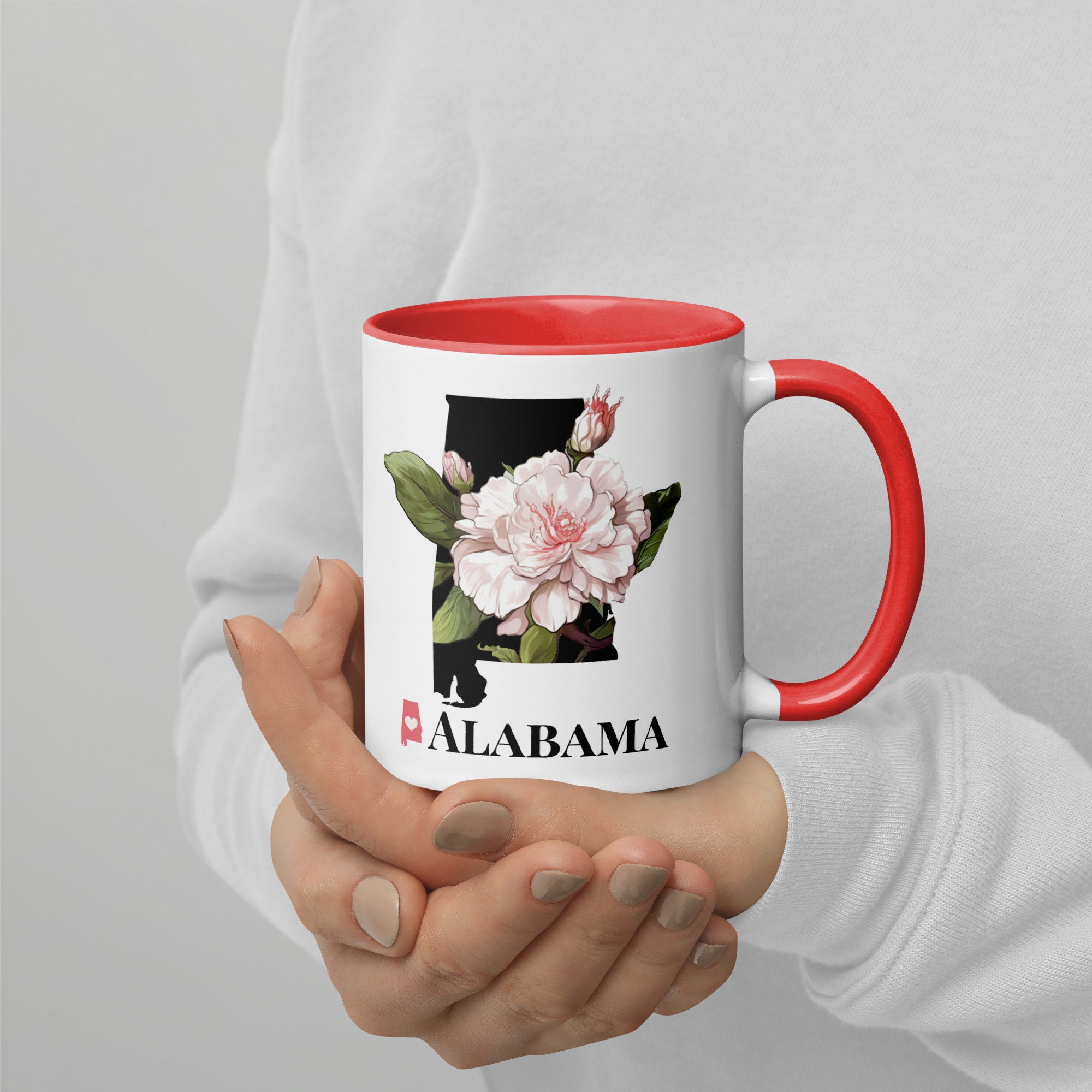 アラバマ マグカップ、内側カラー、アラバマ州の花、カメリア