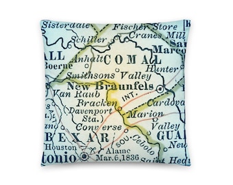 Texas Map Pillow / New Braunfels TX Throw Pillow / State City Maps Home Decor / Custom Map Pillows / Housewarming / New Home / Wedding Gifts