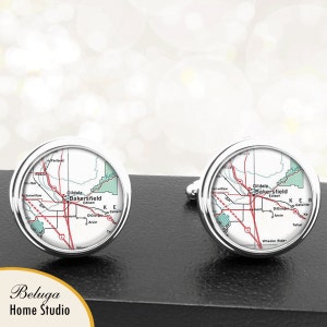 Maps Destination Cufflinks Bakersfield California Groomsmen Wedding Party Fathers Dads Men