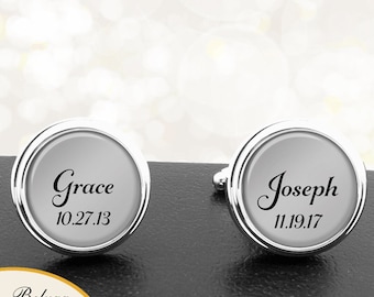 Father Cufflinks Personalized With Childrens Names and Birth Date Custom Dad Cufflinks Handmade Cuff Links