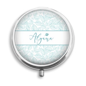 Personalized Pill Box, Simple Leaf Pattern, Pill Holder Pill Container Trinket Box PillBox Vitamin Medicine Box, Mint Tin, Gifts For Her