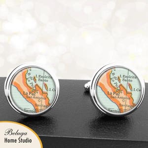 Kaart Manchetknopen La Paz Mexico handgemaakte Cuff Links Mexicaanse stad kaarten Groomsmen bruiloften vaders vaders
