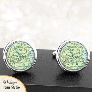Kaart Manchetknopen Drogheda Ierland handgemaakte Cuff Links Ierse stad kaarten Groomsmen bruiloften vaders vaders