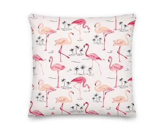 Custom Pillows / Flamingos and Palm Trees Pattern / Decorative Pillow / Home Decor / Throw Pillow / Sofa Pillow / Housewarming / Tropical