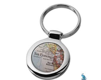 Map Keychain San Francisco California Key Ring Fob