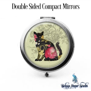 Floral Rose Shabby Cat Compact Mirro Bridesmaid Gifts Pocket Mirror Cosmetic Mirror Gifts for Her Purse Mirror