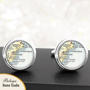 Map Cufflinks Biddeford ME Cuff Links State of Maine for Groomsmen Wedding Party Fathers Dads Men