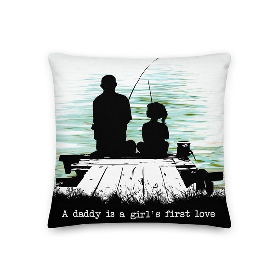 Custom Pillows / Father Daughter Fishing on Dock / Personalized Sayings /  Decorative Pillow / Fathers Day Gifts for Guys Dad Presents 
