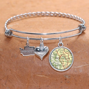 Bellingham WA Karte Charm Armband Bundesstaat Washington Armreif Armband Landkarte Schmuck Edelstahl Armreif