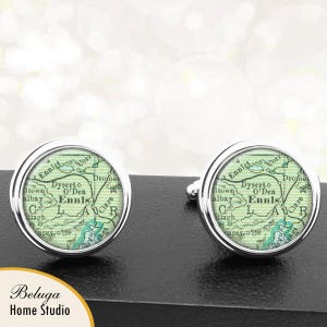 Kaart Manchetknopen Ennis Ierland handgemaakte Cuff Links Ierse stad kaarten Groomsmen bruiloften vaders vaders