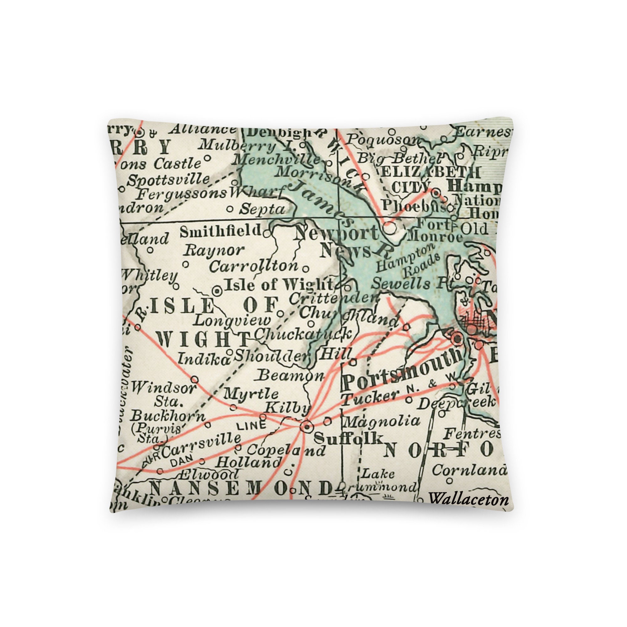 Virginia Map Pillow / Isle of Wight VA / Home Decor / New Home