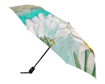 Rain Umbrella / Daisy Floral / White Flowers / Anti UV Automatic Premium Umbrella / Outside or Underside Printing / Its Coming up Daisies