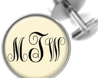 Wedding Monogram Cufflinks Ivory Black Personalized Cuff Links for Wedding Party Groom Groomsmen Fathers Dads Men Anniversary