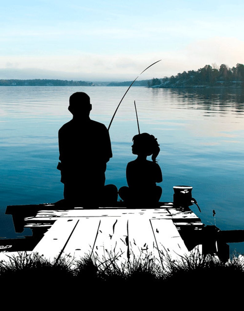 Father Daughter Fishing on the Dock A Daddy is a Girls