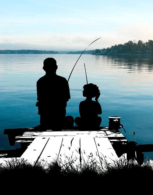 Personalized Metal Print / Father Daughter Fishing on the Dock