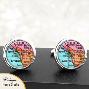 Kaart Manchetknopen Lucca Italië handgemaakte Cuff Links Italiaanse stad Vintage kaarten Europa Groomsmen bruiloften vaders vaders