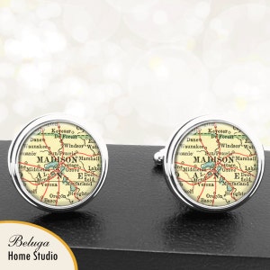 Manchetknopen Madison WI handgemaakte Cuff Links stadstaat kaarten Wisconsin Groomsmen bruiloft partij vaders vaders mannen