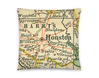 Texas Map Pillow / Houston TX Throw Pillow / State City Maps Home Decor / Custom Map Pillows / Housewarming / New Home / Wedding Gifts