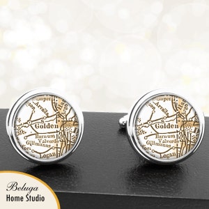 Karte Manschettenknöpfe Golden CO handgefertigte Manschettenknöpfe Bundesstaat Colorado Antik Karte USA City Groomsmen Hochzeit Partei Väter Väter-Männer