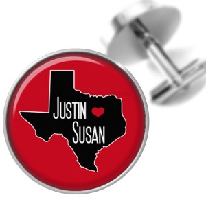Personalized State Map Texas Red Black Cufflinks For Weddings Anniversaries Special Occasions Grooms Groomsmen