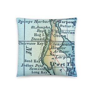 Florida Map Pillow / Clearwater FL Throw Pillow / State City Maps Home Decor / Custom Map Pillows / Housewarming / New Home / Wedding Gifts