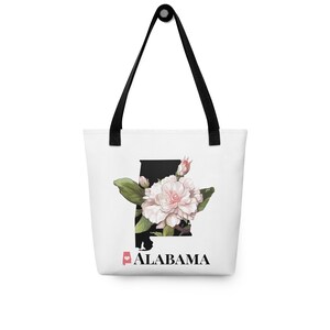 Alabama State Kleine Einkaufstasche mit Zustandsblume, Kamelie, AL Map Gifts, Art Totes, Laptop Taschen