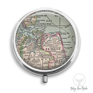 Custom Map Pill Box or Compact Mirror / Vintage Atlas Map of Virginia Circa 1934 / Pill Holder Container Trinkets Vitamins Medicine