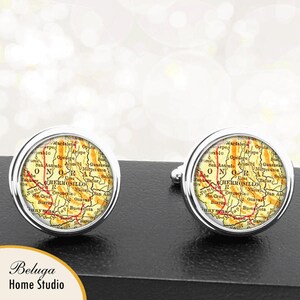 Kaart Manchetknopen Hermosillo Mexico handgemaakte Cuff Links Mexicaanse stad kaarten Groomsmen bruiloften vaders vaders