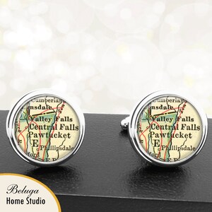 Map Cufflinks Pawtucket RI Cuff Links State of Rhode Island for Groomsmen Wedding Party Fathers Dads Men