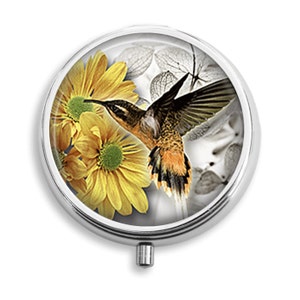 Pill Box Pill Case Hummingbird and Orchid Flowers Pill Holder Pill Container Trinket Box Vitamin Holder Medicine Box