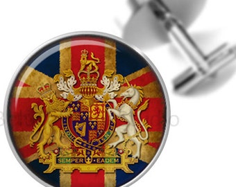 Cufflinks British Flag Crest Lion Unicorn Crest Groomsmen Wedding Party Fathers Dads Men