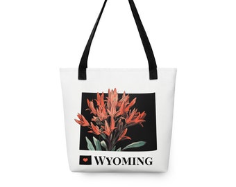 Wyoming State Small Tote Bag With State Flower, Indian Paintbrush, WY Map Gifts, Art Totes, Laptop Bags, Bridesmaid Bachelorette Gifts