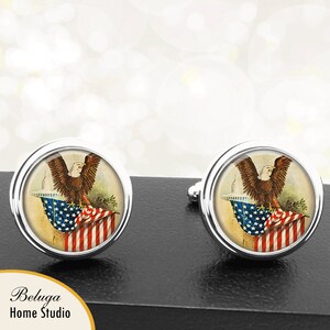 Eagle and USA Flag Patriotic Cufflinks Handmade Cuff Links