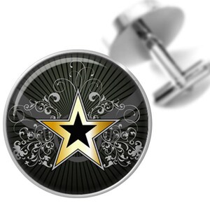 Boutons de manchettes or Star sur Swirl noir fond manchette pour les palefreniers gar&ccedil;ons d&#039;honneur papas p&egrave;res hommes