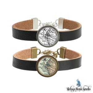 Bradenton Florida Antique Map Black Leather Bracelet