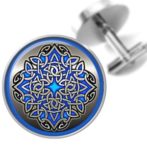 Cufflinks Celtic Knot Design in Blue and Silver Handmade Cuff Links