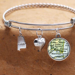 Dorian son Alabama carte Charm Bracelet état de Mississippi de AL bracelet manchette Bracelet carte Vintage bijoux Bracelet en acier inoxydable