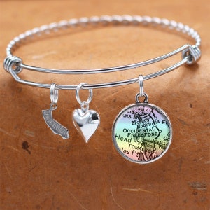 Bracelet carte Californie / Occidental CA / Bracelet de charme Vintage carte bijoux / cadeau de demoiselle d’honneur / mariages d’obtention du diplôme d’anniversaire