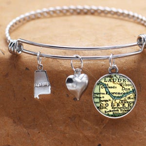 Florence Alabama carte Charm Bracelet état de AL bracelet manchette Bracelet carte Vintage bijoux Bracelet en acier inoxydable