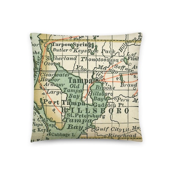 Map Pillow / Tampa FL Throw Pillow / State City Maps -